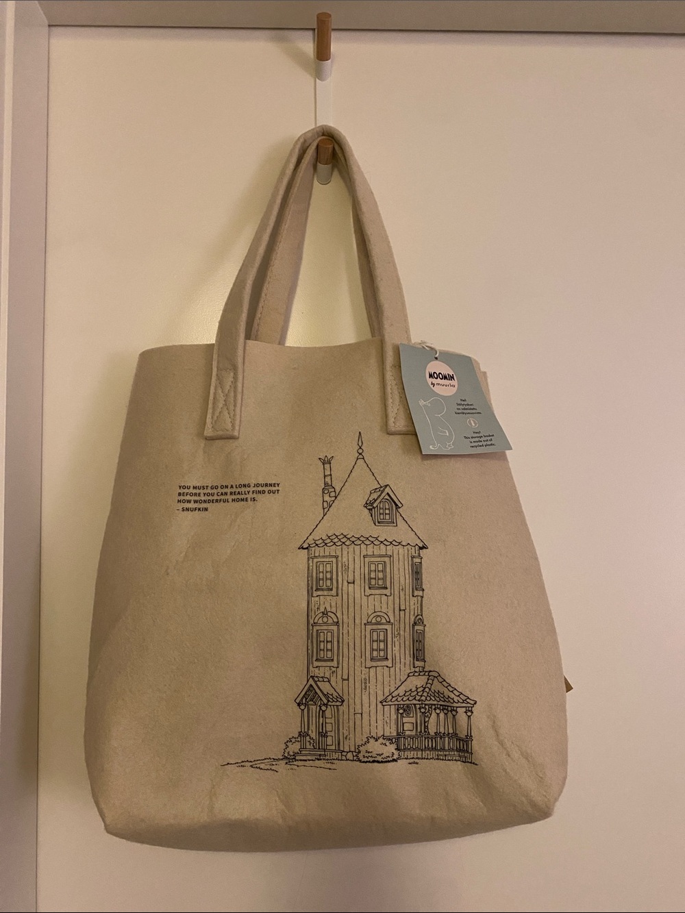 Moomin Beige Felt Large Tote with House Sketch